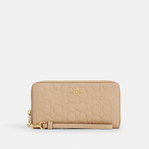 Coach Long Zip Around Wallet In Signature Leather (Oat)